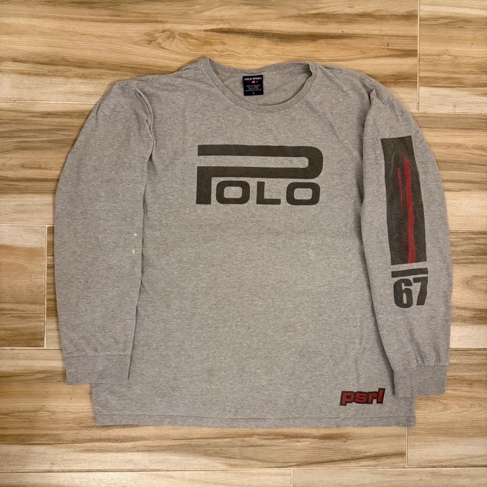 Vintage Polo Sport Ralph Lauren Gray Long Sleeve Graphic T-Shirt XL 67 PSRL